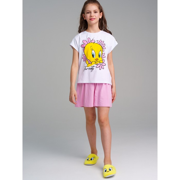 Комплект трикотажный для девочек: футболка, шорты PlayToday, рост 128 см