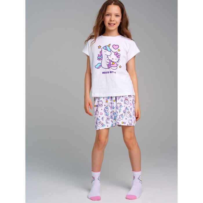 Комплект трикотажный для девочек: футболка, шорты PlayToday, рост 152 см