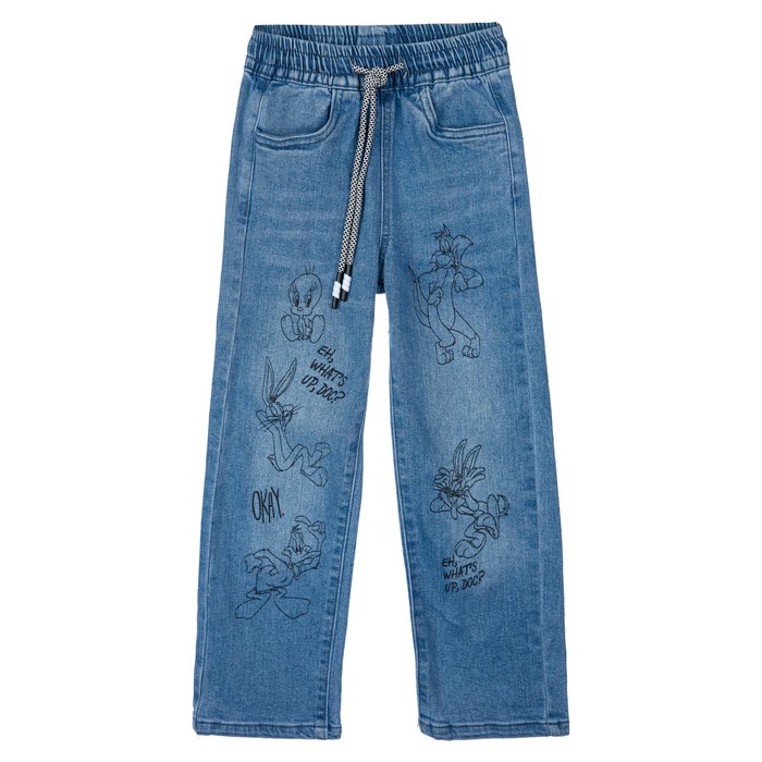 цена Брюки текстильные джинсовые для девочек PlayToday, рост 98 см