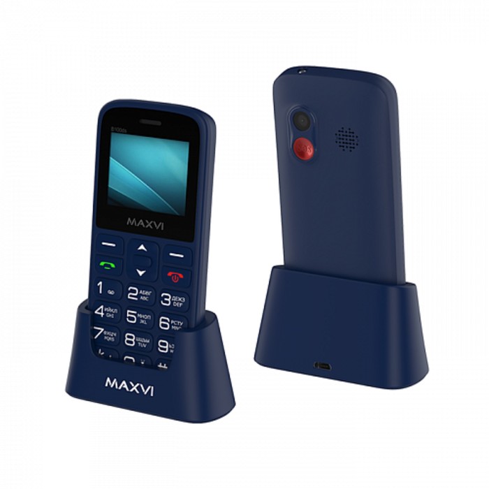 Сотовый телефон Maxvi B100ds, 1.77,1.3Мп, microSD, 2sim, FM,SOS, док.станция,1000мАч,синий