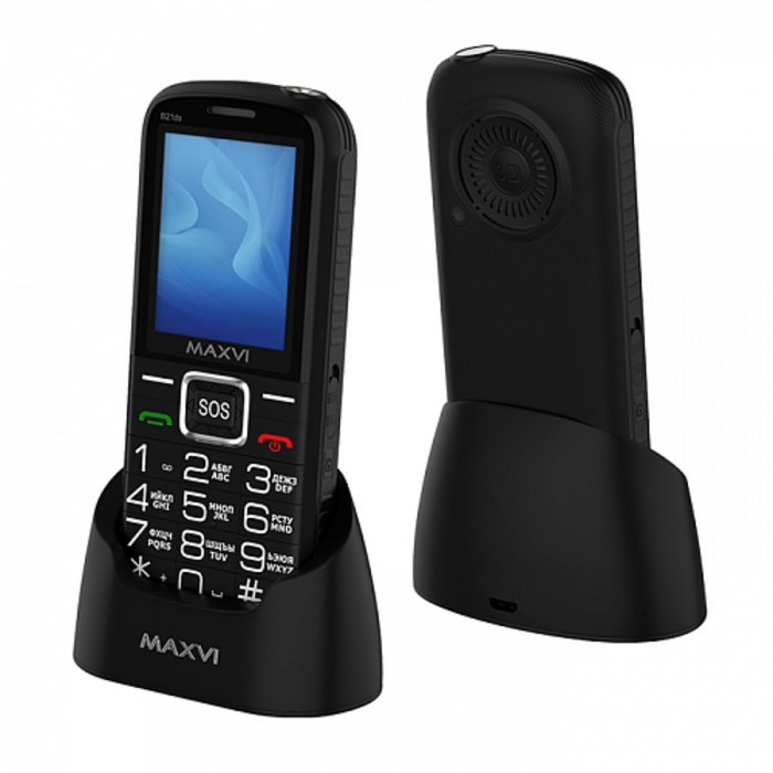 Сотовый телефон Maxvi B21ds, 2.4,1.3Мп, microSD, 2sim, FM, SOS, док.станция,1600мАч,черный