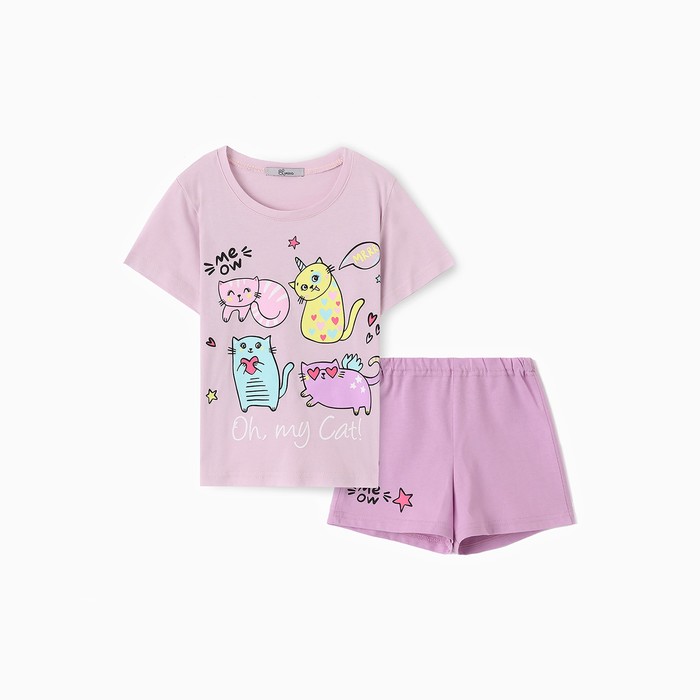 Пижама для девочки (футболка/шорты), цвет сиреневый, рост 104 см пижама для девочки цвет сиреневый кошка рост 104 см