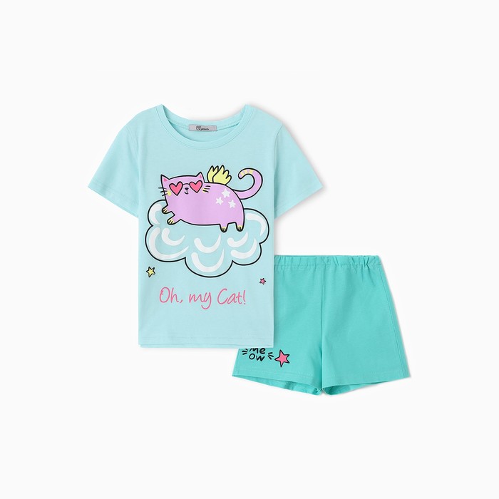 Пижама для девочки (футболка/шорты), цвет мятный, рост 104 см футболка для девочки цвет мятный meow рост 104 см