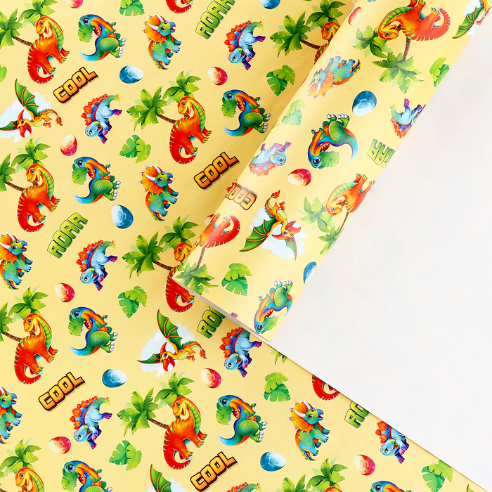Бумага упаковочная глянцевая «Динозавры», 70 х 100 см бумага упаковочная глянцевая галстуки 70 х 100 см