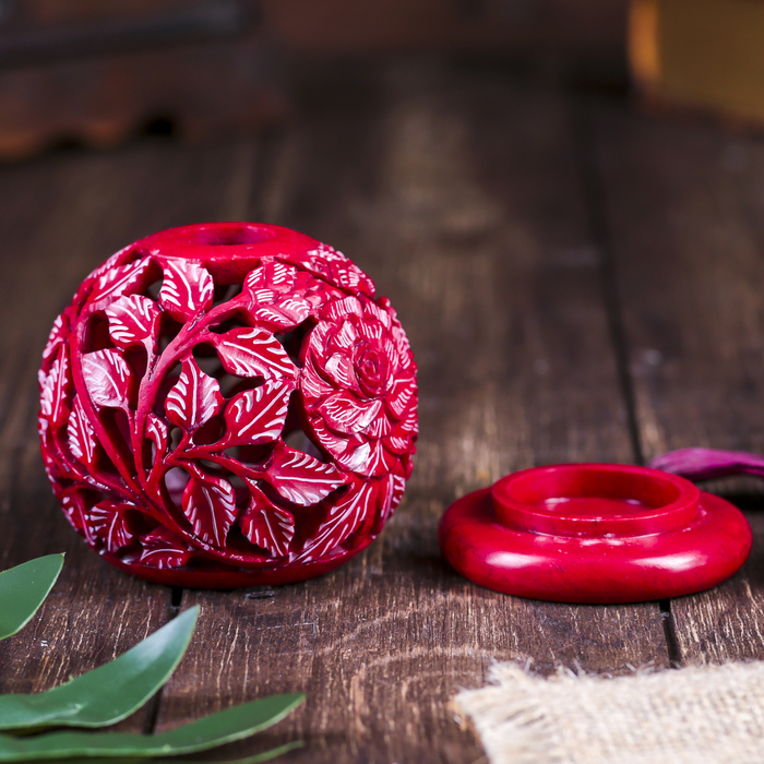 Подсвечник-шар "Каменный цветок", резной