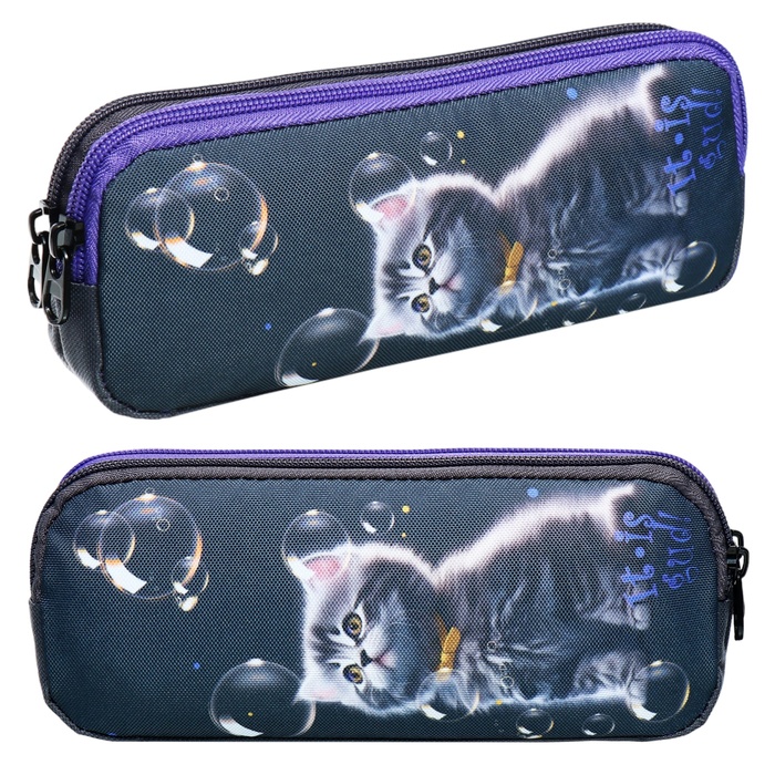 Пенал мягкий 2 отделения объёмный 90 х 220 х 40 мм Stavia Мыльные пузыри чёрный 86229 599₽