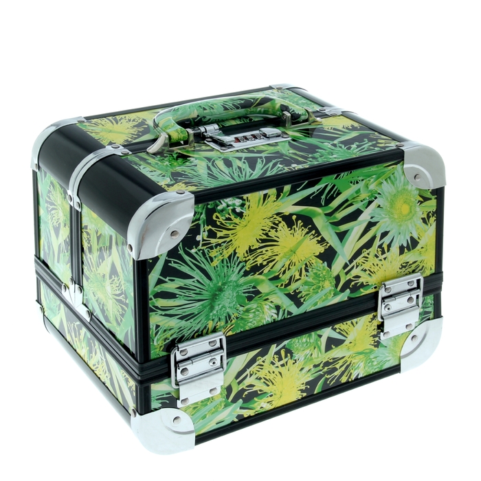 Шкатулка "Зелёные цветы на чёрном"