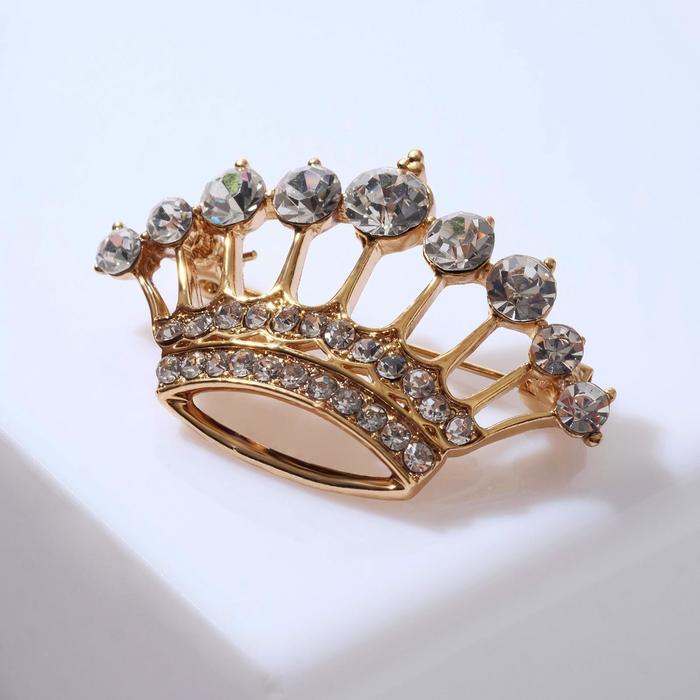 Брошь "Корона королевы", цвет белый в золоте