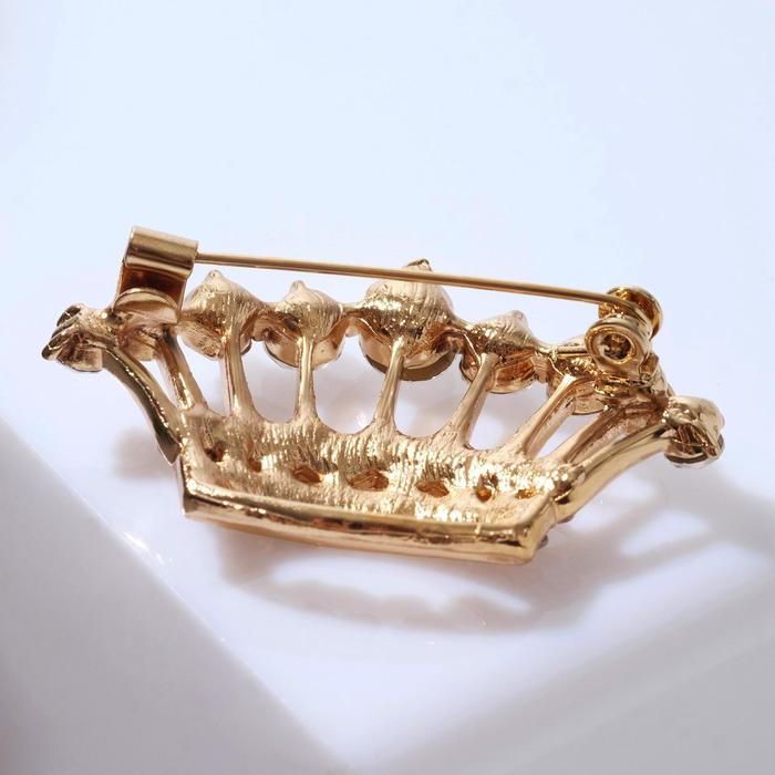 Брошь "Корона королевы", цвет белый в золоте