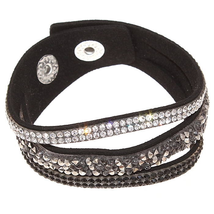 Браслет кожа "Каменная крошка" 3 ряда, цвет чёрный