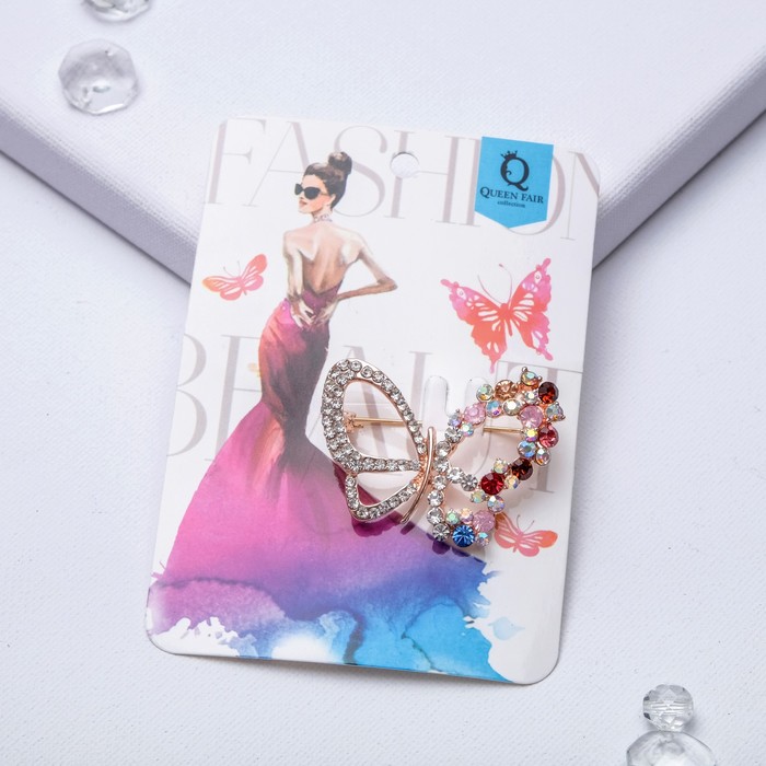 Брошь "Бабочка искристая", цветная в золоте