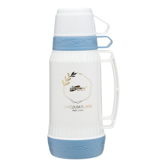 Термос 1 л со стеклянной колбой сохраняет тепло 12 ч с кружкой 30 см синий 769₽