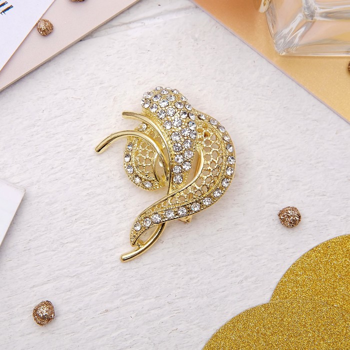 Брошь "Абстракция" ажурные завитки, цвет белый в золоте