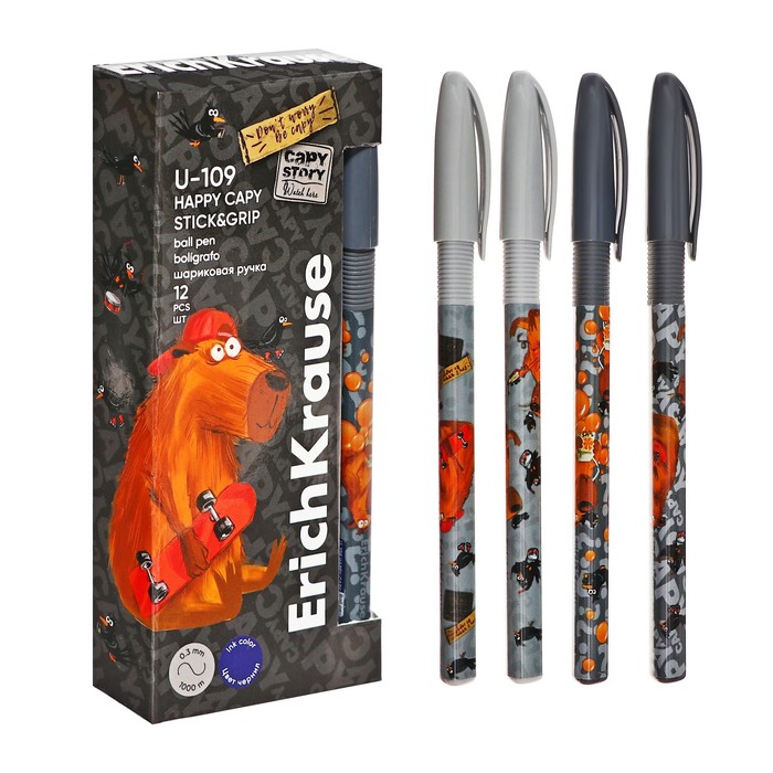 

Ручка шариковая ErichKrause U-109 Stick&Grip Happy Capy узел 1.0мм, цвет синяя