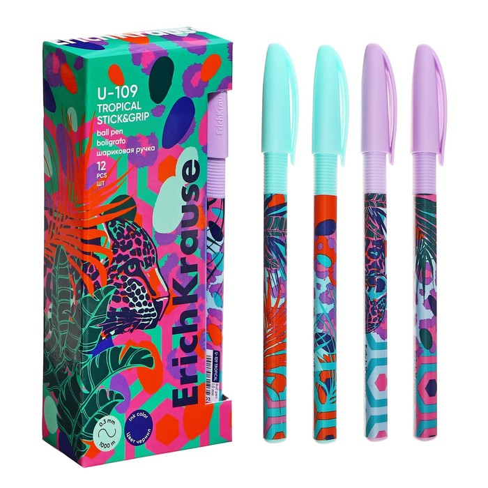 Ручка шариковая ErichKrause U-109 StickGrip Tropical узел 10мм цвет синяя 51₽