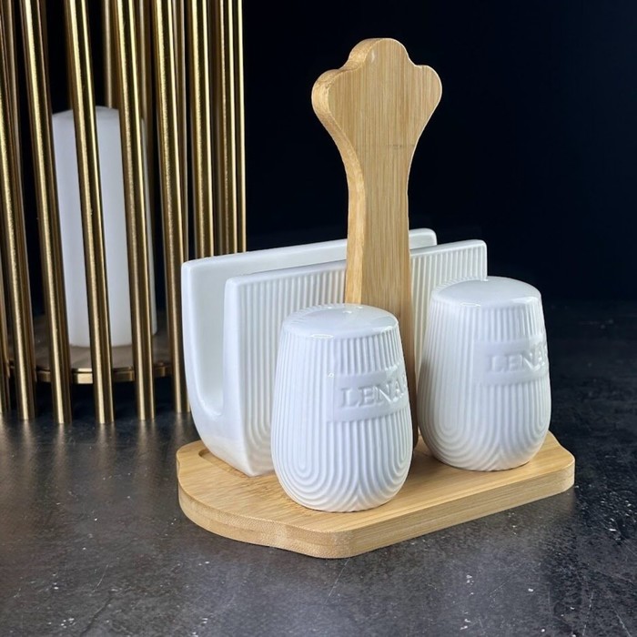 Набор Lenardi Bamboo, на подставке, фарфор, 3 предмета набор для специй коралл на подставке 3 предмета фарфор бамбук