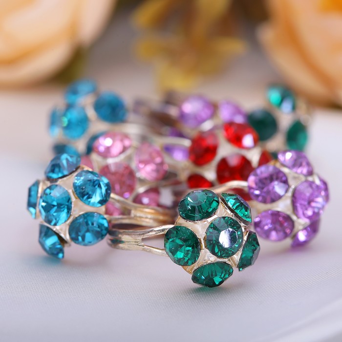 Кольцо детское "Выбражулька" полушар со стразами, цвет МИКС, безразмерное