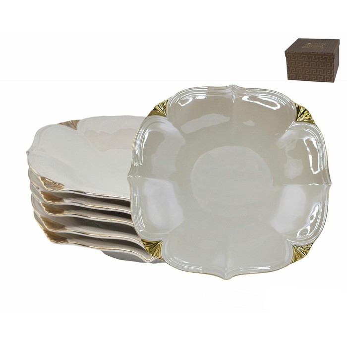 Набор глубоких тарелок Lenardi «Перламутр белый», фарфор, 21 см, 6 шт набор из 6 тарелок 20 см lenardi rich фарфор