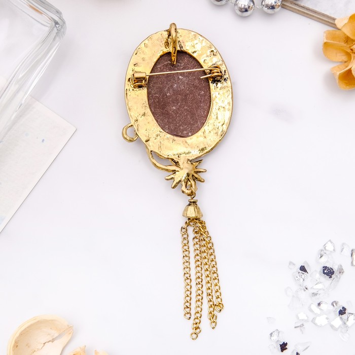 Брошь "Камея с кисточкой", цвет коричневый в черненом золоте