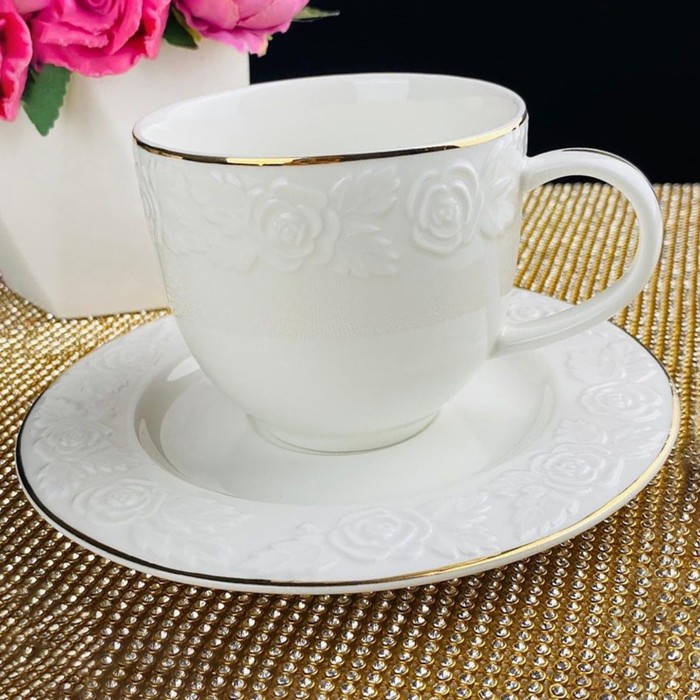 Чайный набор Lenardi «Белая Роза», фарфор, 250 мл, 12 предметов чайный набор 12 предметов 250 мл lenardi ампир