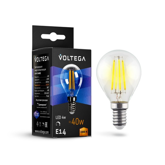 

Лампочка Voltega 8464, E14, 5 Вт, 400 Лм, 3000К