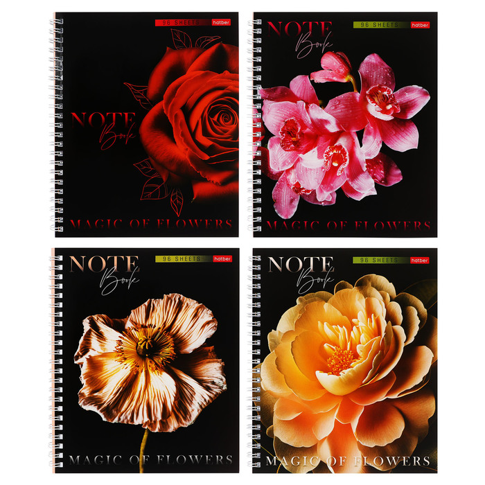Тетрадь 96 листов в клетку на гребне Магия цветов обложка мелованный картон перфорация на отрыв блок 65 гм2 МИКС 148₽