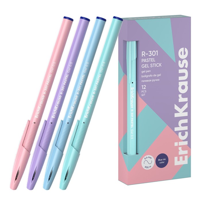 

Ручка гелевая ErichKrause R-301 Gel Stick Pastel узел 0.5 мм, чернила синие, длина непрерывной линии 600 м