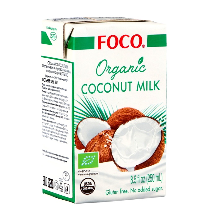 

Кокосовое молоко "FOCO" ORGANIC 250 мл, Tetra Pak