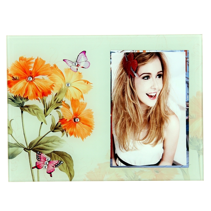 Фоторамка "Оранжевые цветы" со стразами, 9х13 см