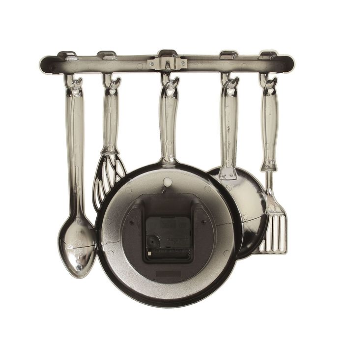 Часы настенные кухонные "Столовые приборы", на циферблате 3 повара, хром