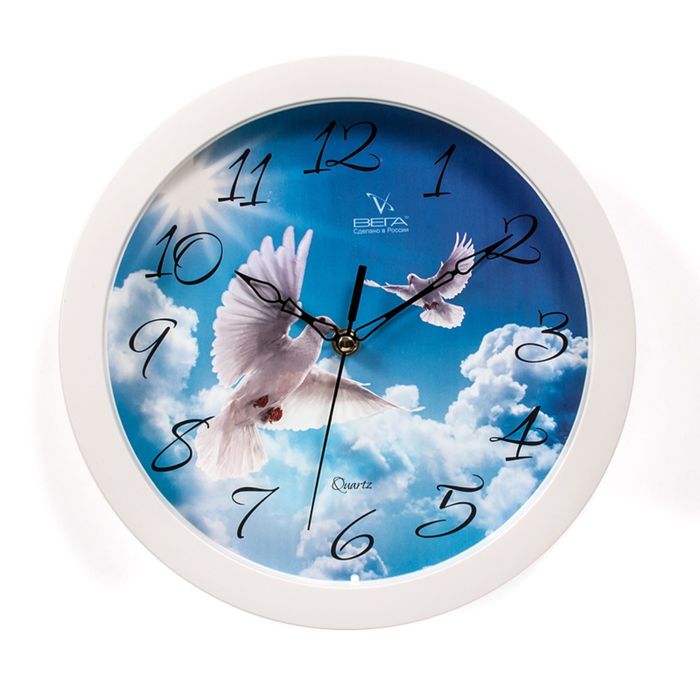 Часы настенные круглые "Голуби", белые
