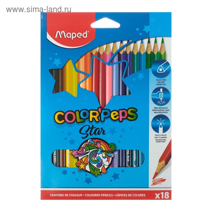Карандаши трёхгранные 18 цветов, Maped Color Peps карандаши цветные maped color peps pastel 12 цветов