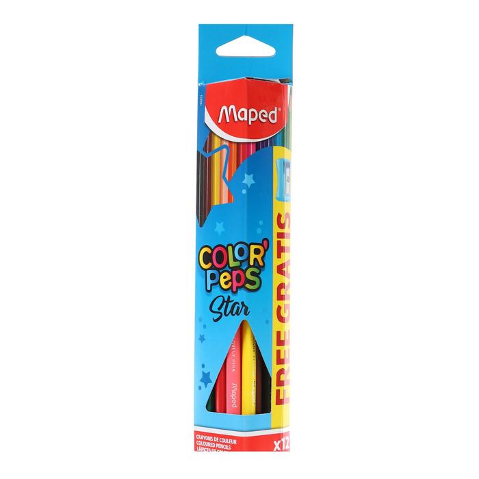 Карандаши трёхгранные 12 цветов, Maped Color Peps, с точилкой карандаши цветные maped color peps pastel 12 цветов