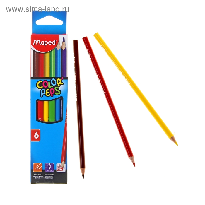 Карандаши трёхгранные, 6 цветов, Maped Color Peps карандаши цветные maped color peps pastel 12 цветов
