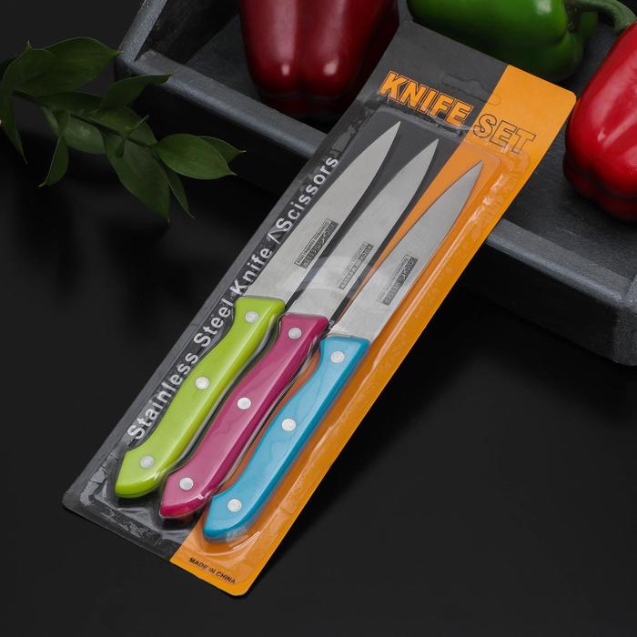 Набор ножей 3 шт 12/12/12 см, цвета МИКС
