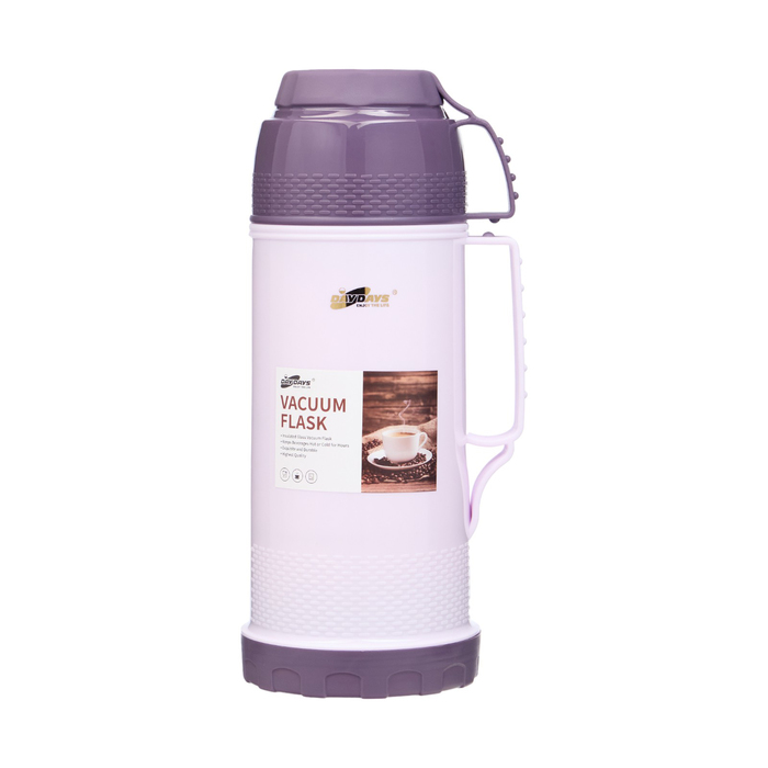 Термос 18 л со стеклянной колбой сохраняет тепло 12 ч с кружкой сиреневый 825₽