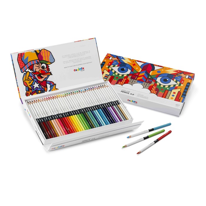 Карандаши 40 цветов Carioca Plus дерево шестигранные грифель 4 мм яркие цвета подарочные коробка 2819₽