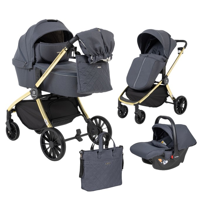 Коляска модульная 3в1 Baby shell 2024 Grey/YGolden chrome BBS-008