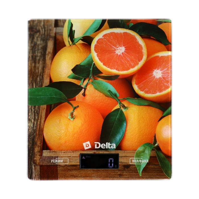 цена Весы кухонные DELTA KCE-70, электронные, до 5 кг, рисунок Сочные апельсины