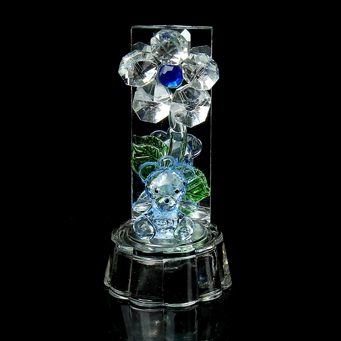 Сувенир "Мишка у цветка" со светом, МИКС