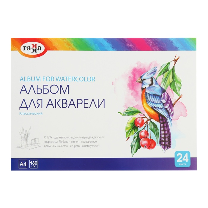 Альбом для акварели А4 24л на склейке Гамма Классический 180гм2 190₽