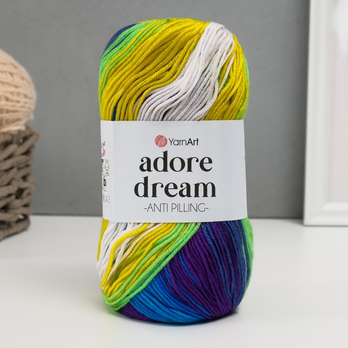 

Пряжа "Adore Dream" 100% акрил антипиллинг 280м/100г (1070 жёл-салат-фиол-бир)