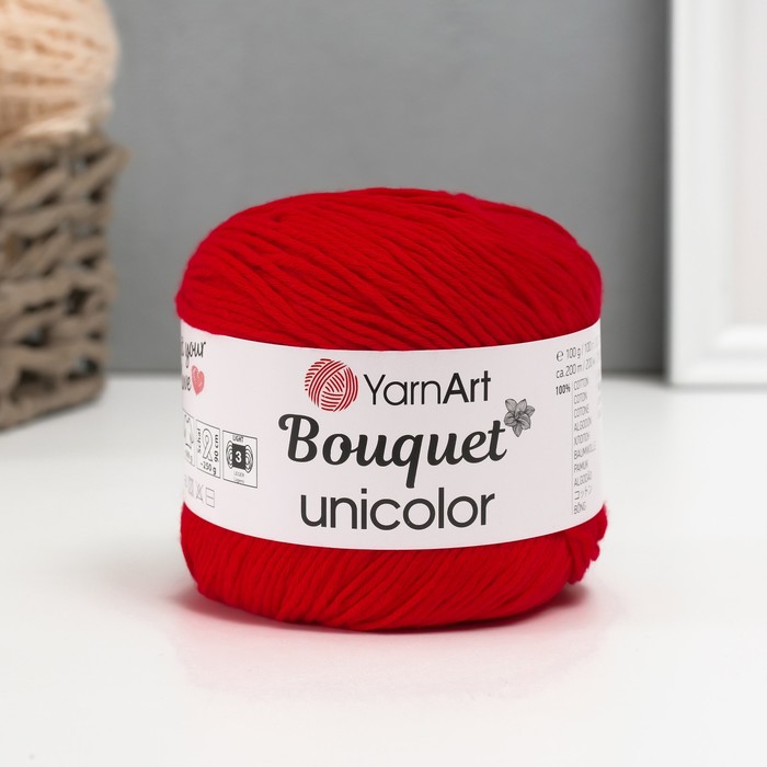 

Пряжа "Bouquet Unicolor" 100% хлопок 200м/100г (3217 красный)
