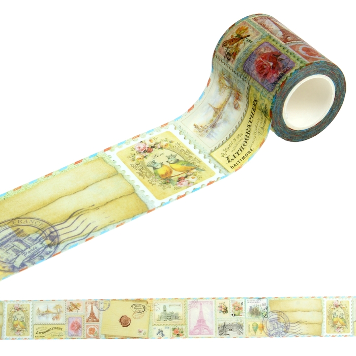 Клейкая лента декоративная "Марки"