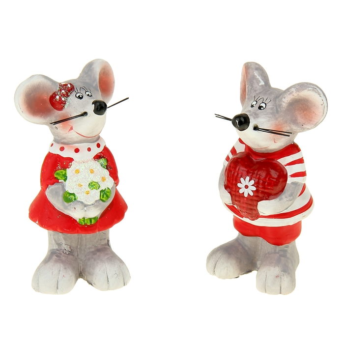 Сувенир "Мышка с букетом/ с сердцем" МИКС