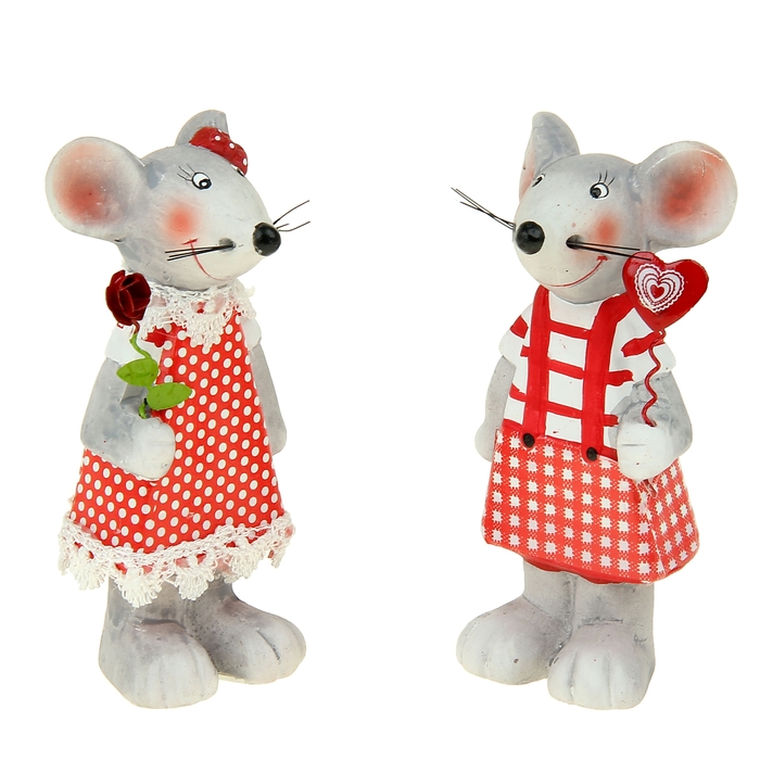 Сувенир "Мышка с розочкой/ с сердечком на пружинке", МИКС