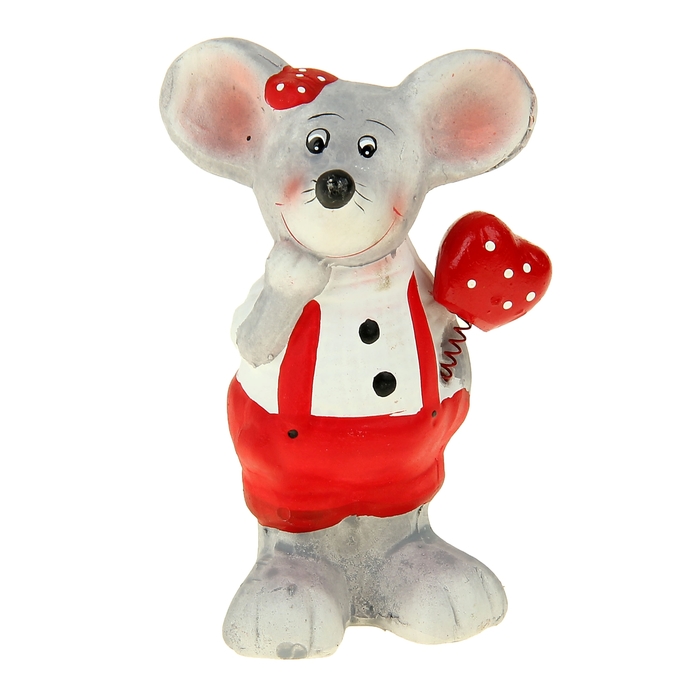 Сувенир "Мышка с сердцем на пружинке" МИКС