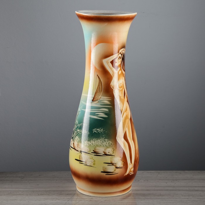 Ваза напольная "Осень" девушка, зелёная