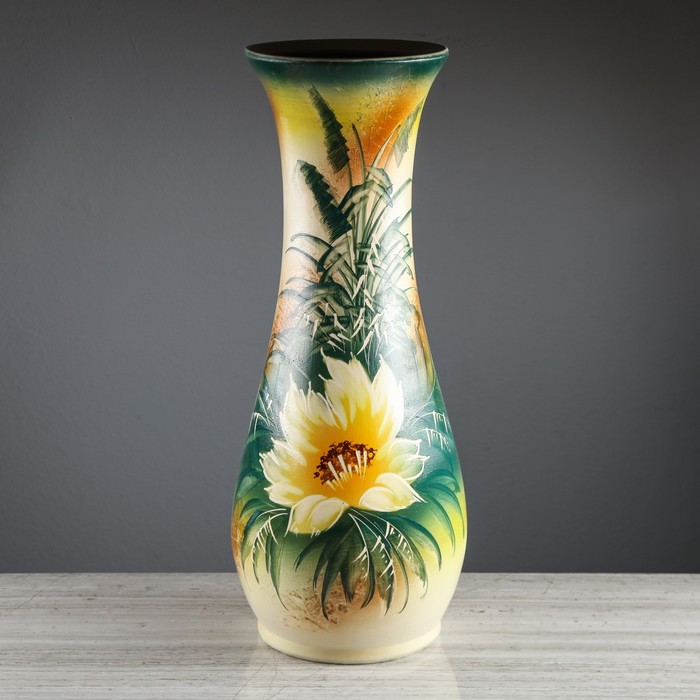 Ваза напольная "Осень" роспись, зелёная