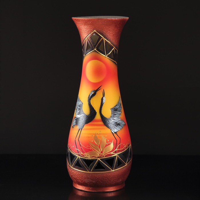 Ваза напольная "Осень" аисты, шамот, резка